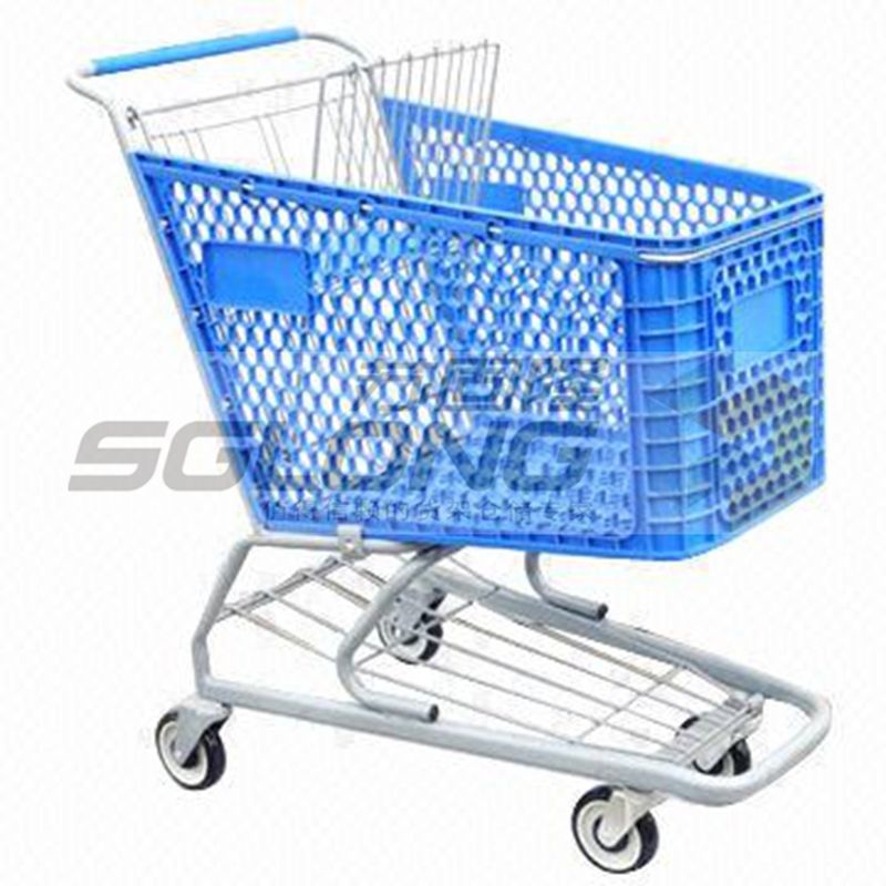 125mm Caster Supermarket Shopping Cart Plastic Grocery Carts 20Kg Unit